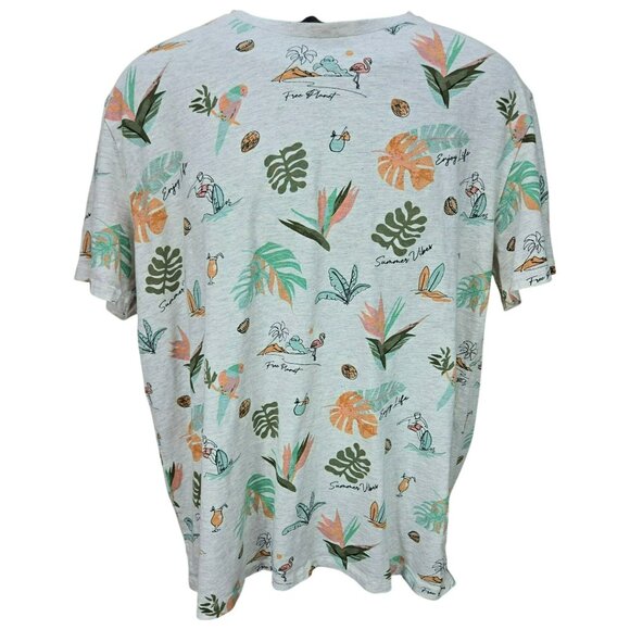 Lost In Paradise Free Planet Tropical Print Lightweight T-Shirt Large - Picture 1 of 7